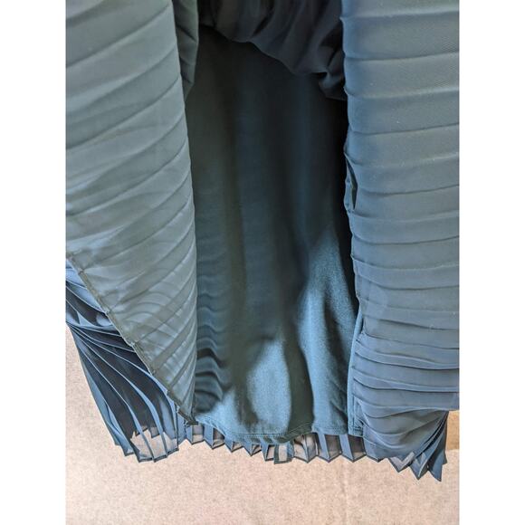 Taylor Dress Teal Green Pleated Midi Sheer Lined Fall Boho Smocked Waist Sz 12 - Picture 11 of 13